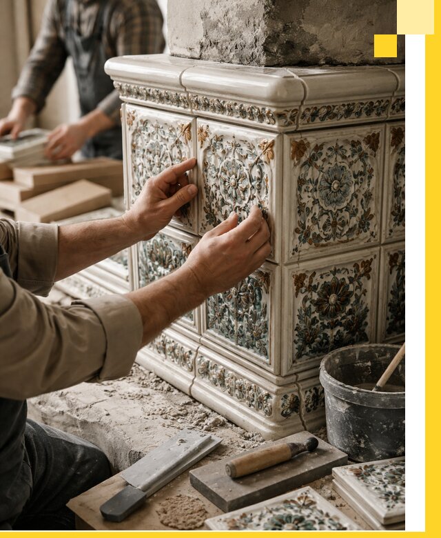 Изразцовые камины под ключ в Кропоткине: проект и монтаж