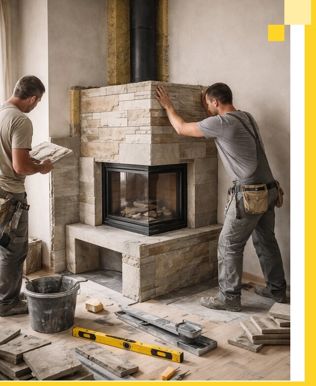 Угловые камины под ключ проект, монтаж и отделка в Кропоткине