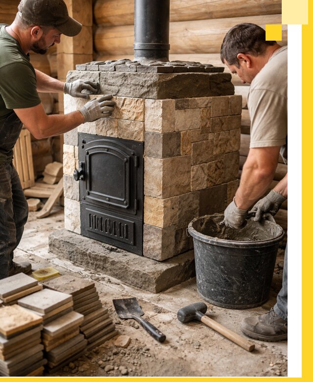 Облицовка банной печи под ключ в Кропоткине: камень и плитка