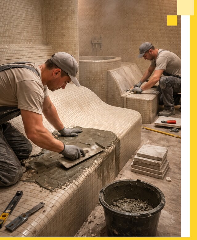 Лежаки для хамама под ключ в Кропоткине, проект и монтаж