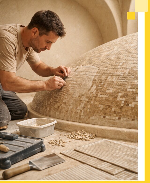 Профессиональная укладка мозаики для хамама под ключ в Кропоткине